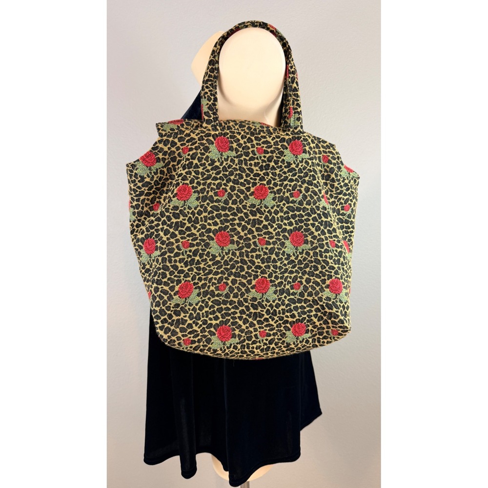 Cind E Original Vtg Leopard Rose Tapestry Tote Bag Animal Print Floral